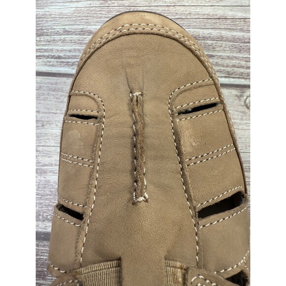 Clarks Slip On Shoes Women SZ 7.5M Tan Leather Comfort Flats Stretch - Picture 15 of 16